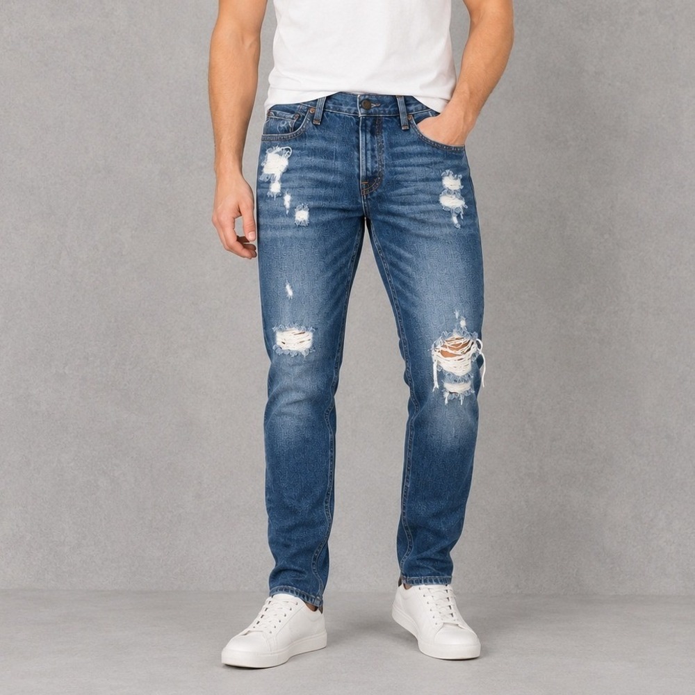 Hollister Skinny Jeans Mens 34x34 Medium Wash Distressed Button Fly 100% Cotton